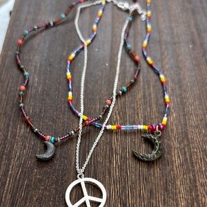Kids Hippie Beaded Moon and Peace Necklaces sold together.